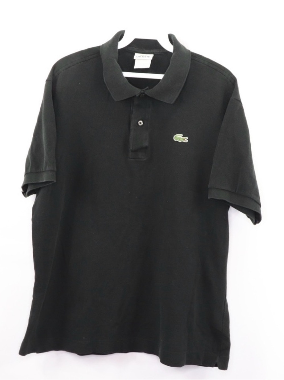 Lacoste Black Short-Sleeve Polo with Green Crocodile Logo